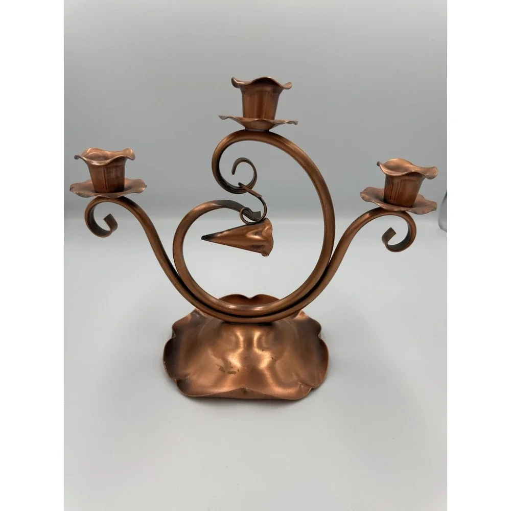 MCM Copper 3-Arm‎ Scroll and Swirl Candelabra Design
